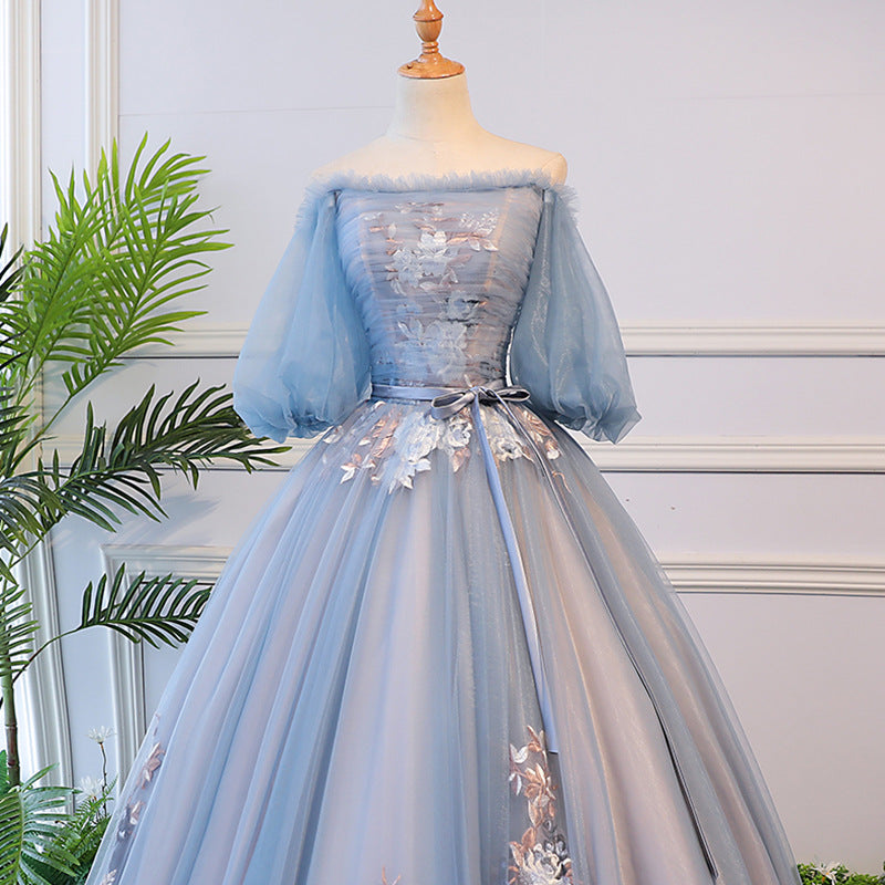 Nine Seven Women's Off Shoulder Lace Up Ball Grown Evening Party Princes Blue Dress