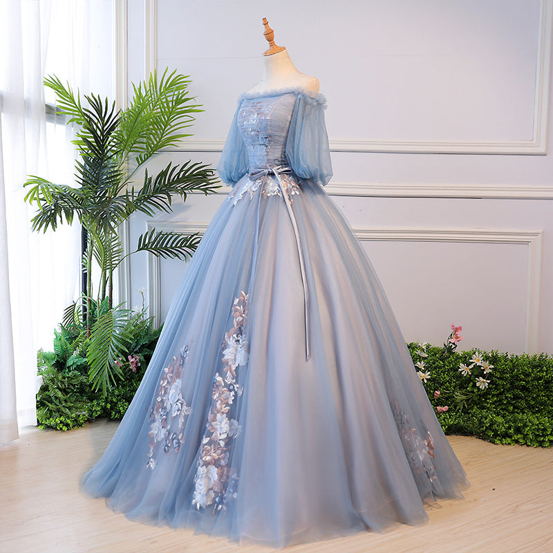 Nine Seven Women's Off Shoulder Lace Up Ball Grown Evening Party Princes Blue Dress