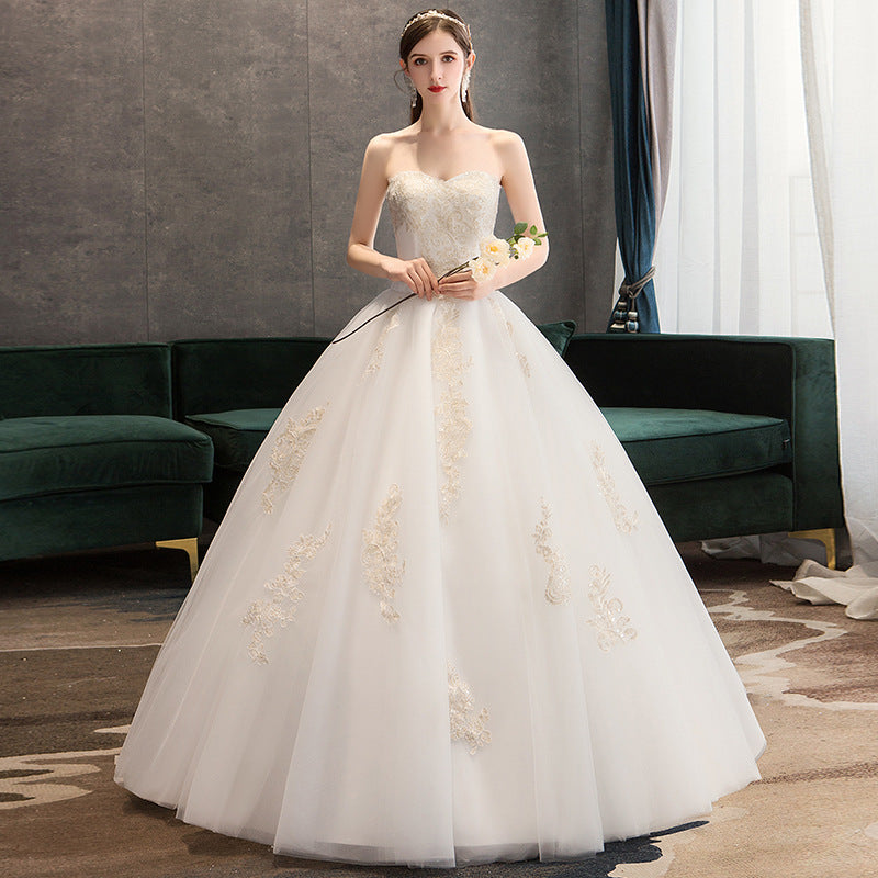 Nine Seven Bridal Sleeveless Sweetheart Lace Up A-Line Floor Train Wedding Dress