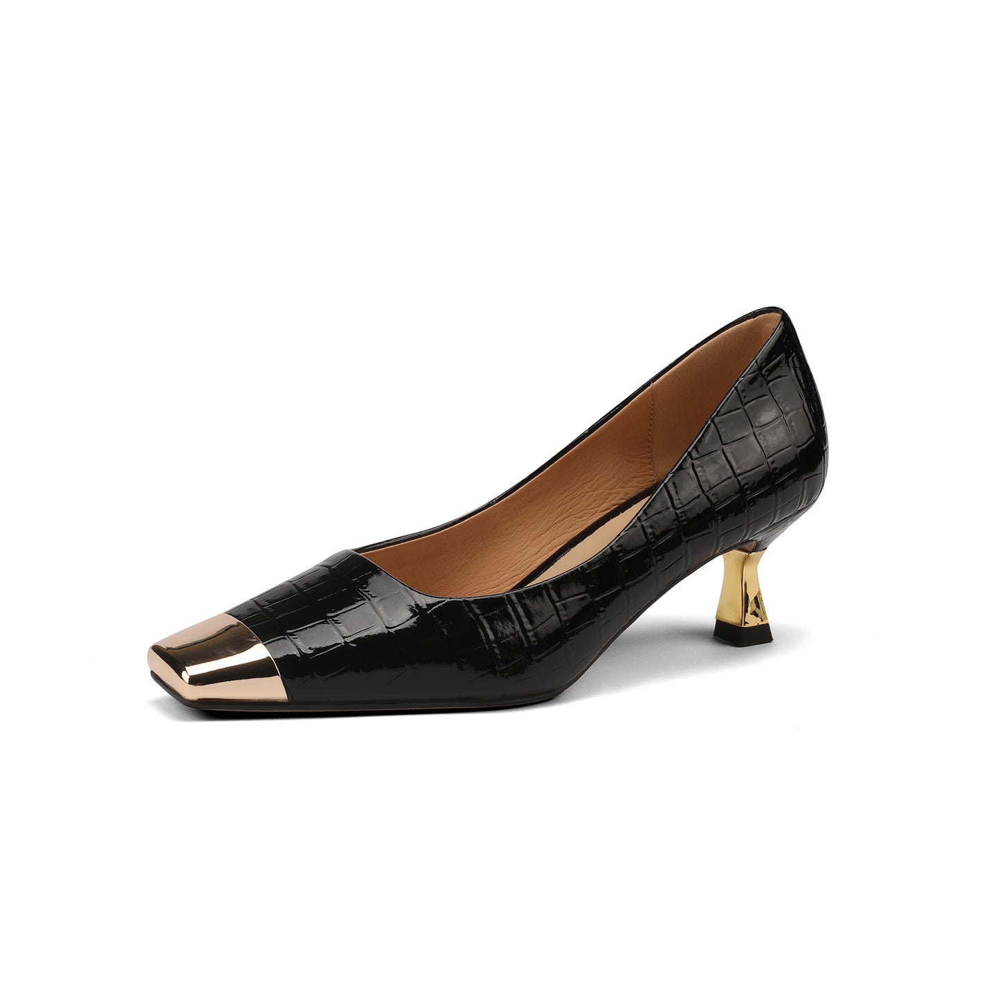 Nine Seven Women's Cap Toe Plaid Patent Leather Handmade Kitten Heel Slip On Chic Pumps Shoes