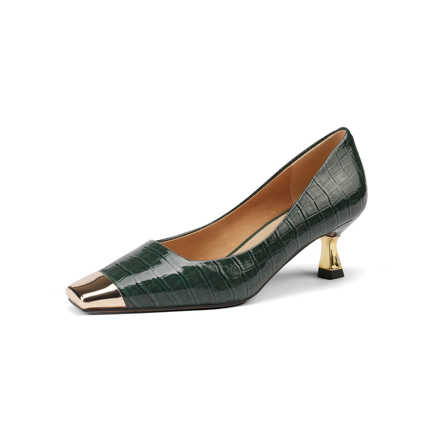 Nine Seven Women's Cap Toe Plaid Patent Leather Handmade Kitten Heel Slip On Chic Pumps Shoes
