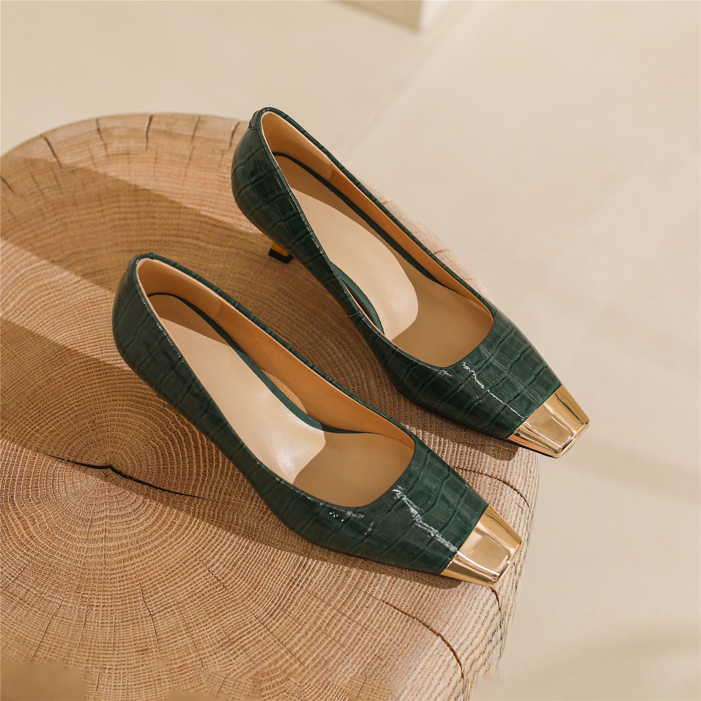 Nine Seven Women's Cap Toe Plaid Patent Leather Handmade Kitten Heel Slip On Chic Pumps Shoes