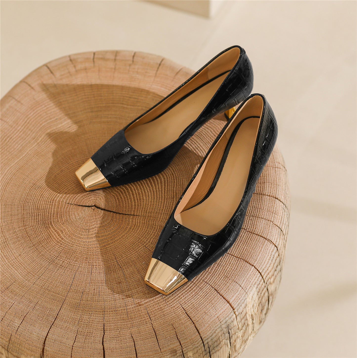 Nine Seven Women's Cap Toe Plaid Patent Leather Handmade Kitten Heel Slip On Chic Pumps Shoes