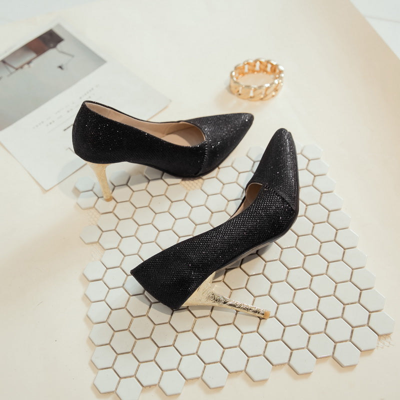 Nine Seven Women's Handmade Pointed Toe Glitter Stiletto Heel Weeding Pumps Shoes