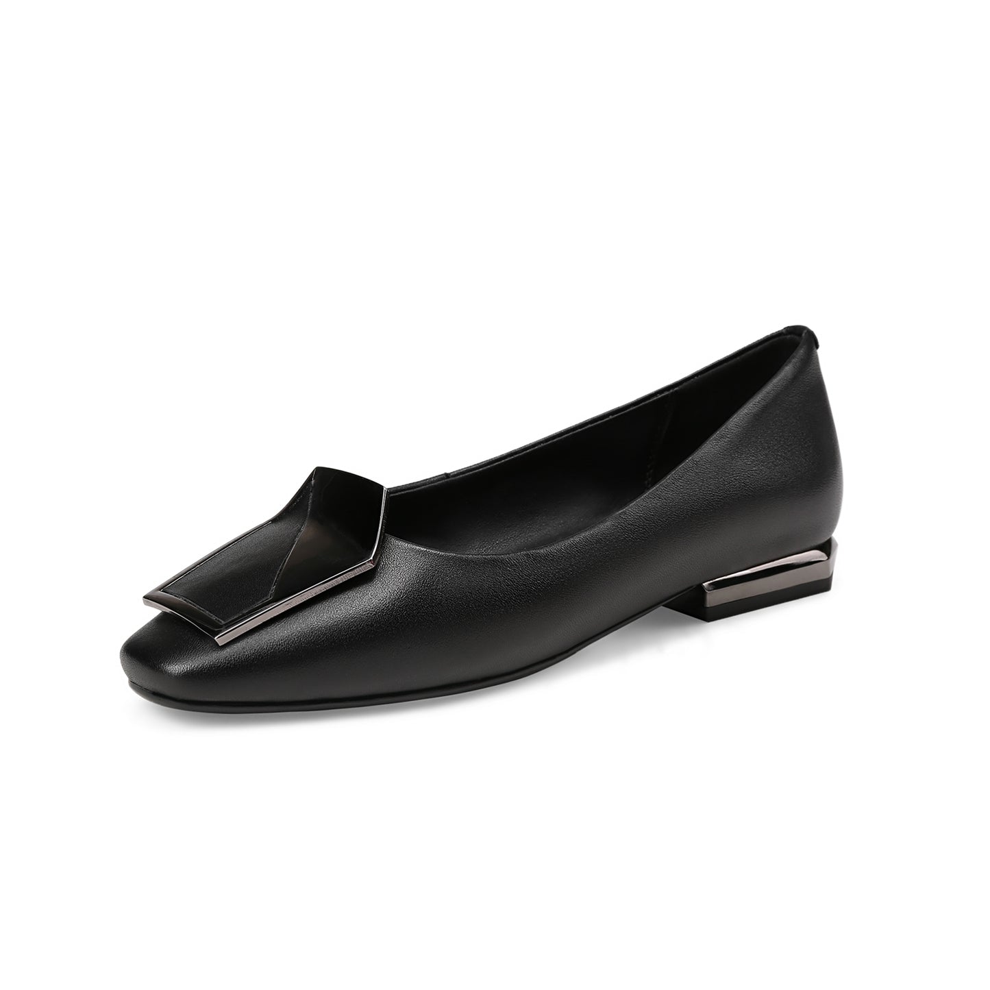 Nine Seven Women's Genuine Leather Square Toe Handmade Buckle Décor Casual Flat Shoes
