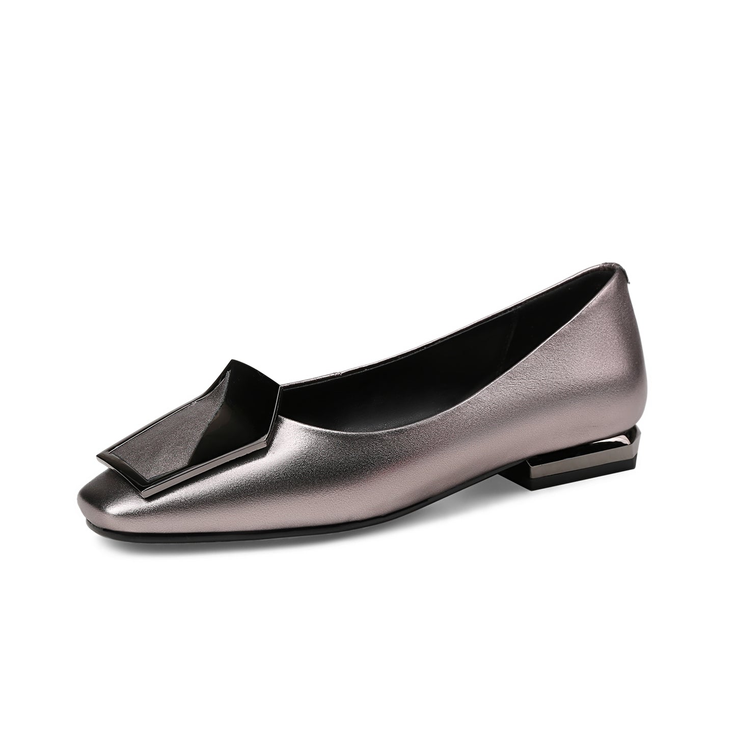 Nine Seven Women's Genuine Leather Square Toe Handmade Buckle Décor Casual Flat Shoes