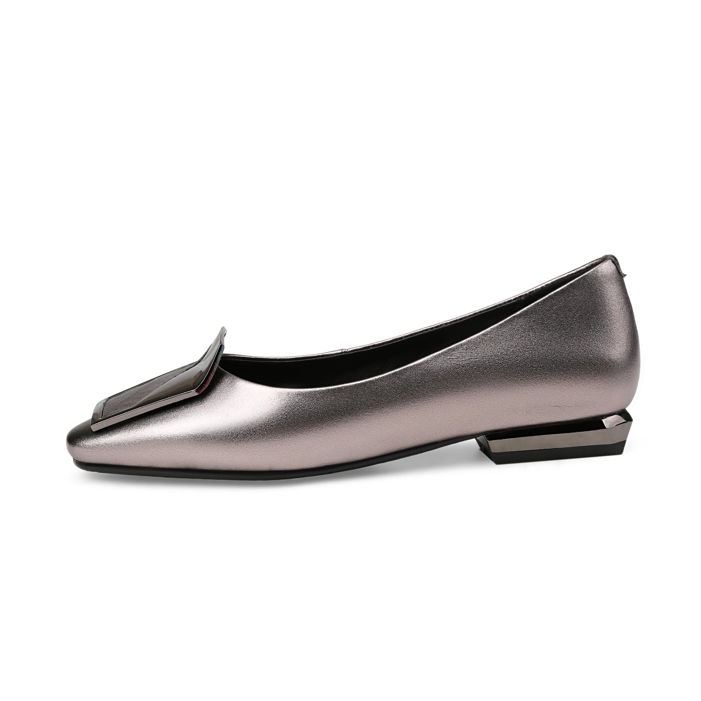 Nine Seven Women's Genuine Leather Square Toe Handmade Buckle Décor Casual Flat Shoes