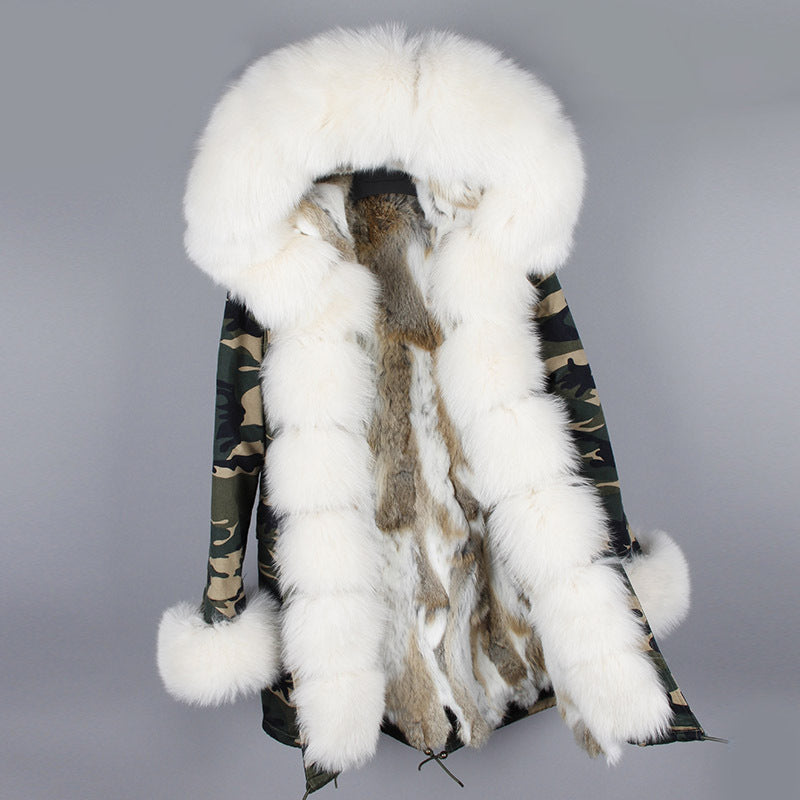 Nine Seven Rabbit Fur Women's Comouflage Overcoat Winter Parka Coats Customization