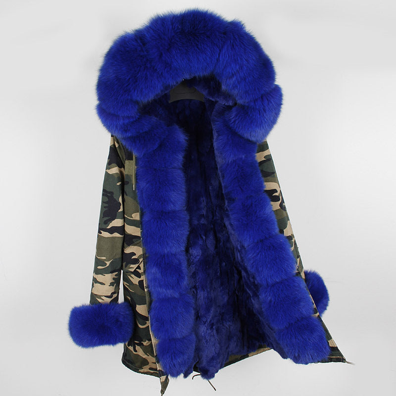 Nine Seven Rabbit Fur Women's Comouflage Overcoat Winter Parka Coats Customization