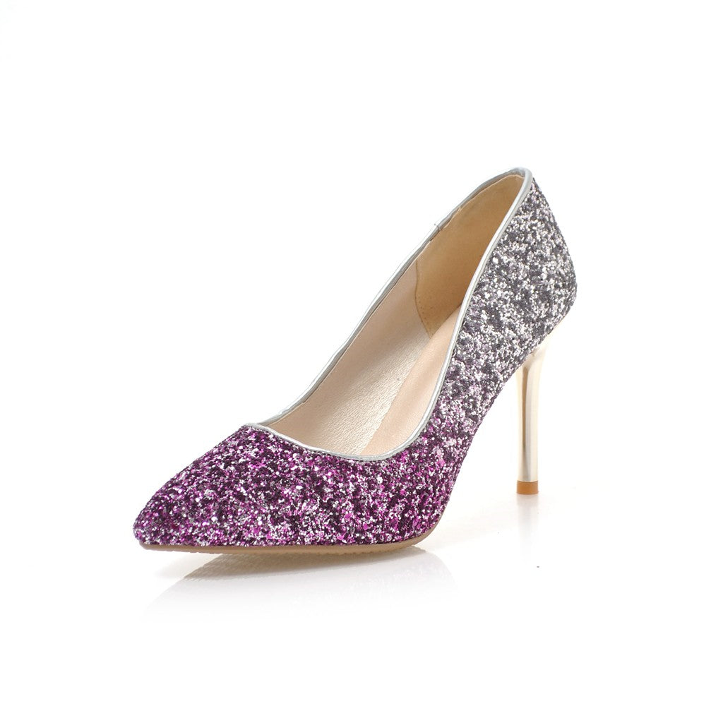 Nine Seven Women's Pointed Toe Handmade High Stiletto Heel Glitter Weeding Party Loafer Pumps Shoes