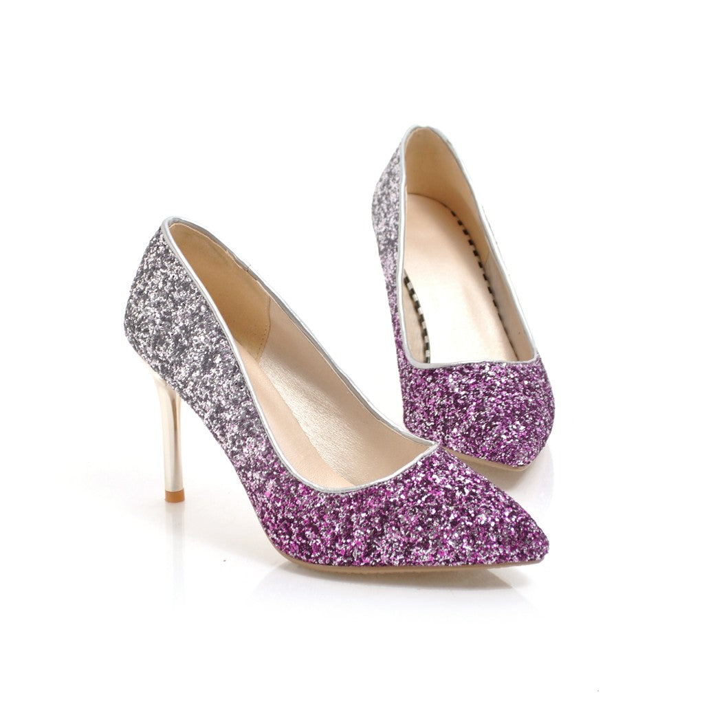 Nine Seven Women's Pointed Toe Handmade High Stiletto Heel Glitter Weeding Party Loafer Pumps Shoes