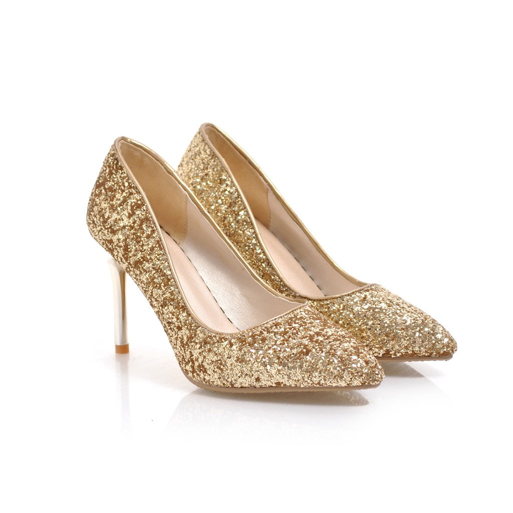 Nine Seven Women's Pointed Toe Handmade High Stiletto Heel Glitter Weeding Party Loafer Pumps Shoes
