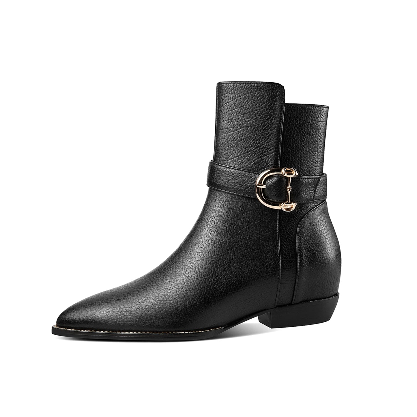 Nine Seven Women's Pointed Toe Genuine Leather Handmade Buckle Side Zip Up Ankle Boots with Inner Height