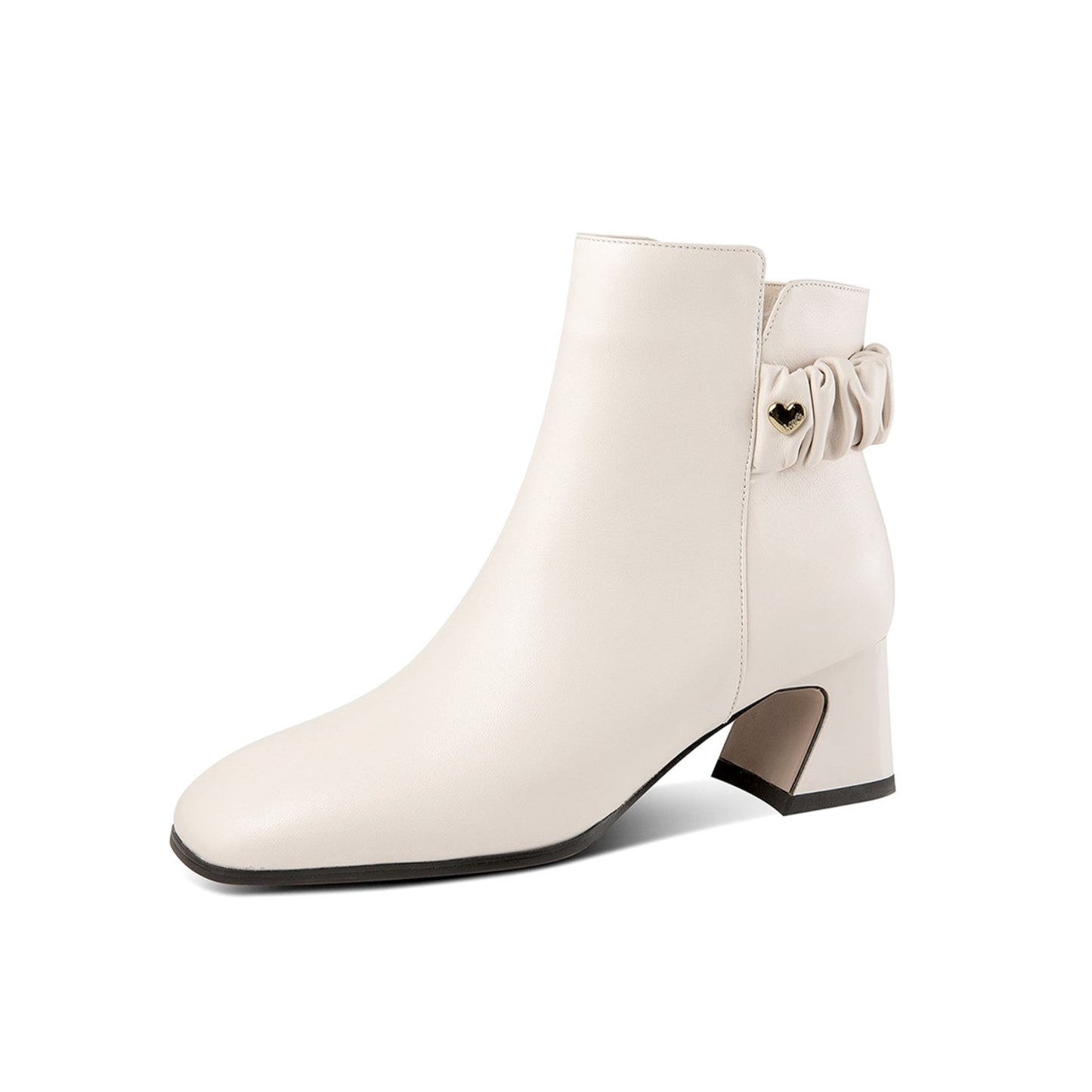 Nine Seven Women's Square Toe Genuine Leather Low Chunky Heels Handmade Side Zipper Modern Ankle Boots