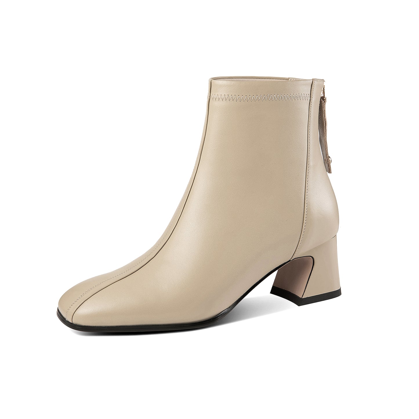 Nine Seven Handmade Women's Genuine Leather Back Zipper Square Toe Low Chunky Heel Ankle Boots