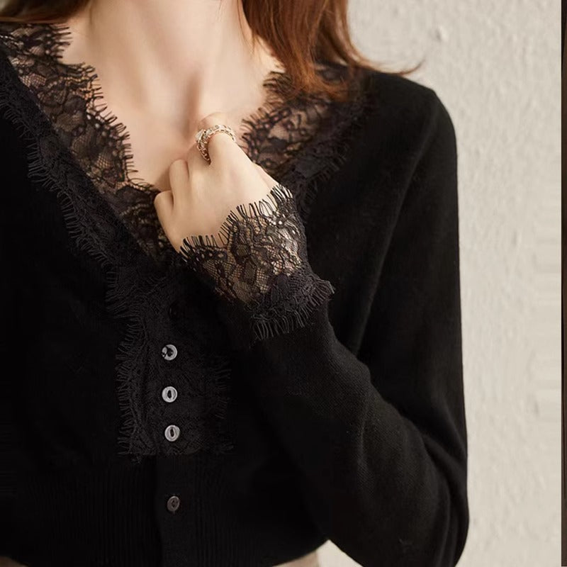 Nine Seven Lightweight Long-Sleeve V-Neck Knitwear Ready-Made Linings of Clothing