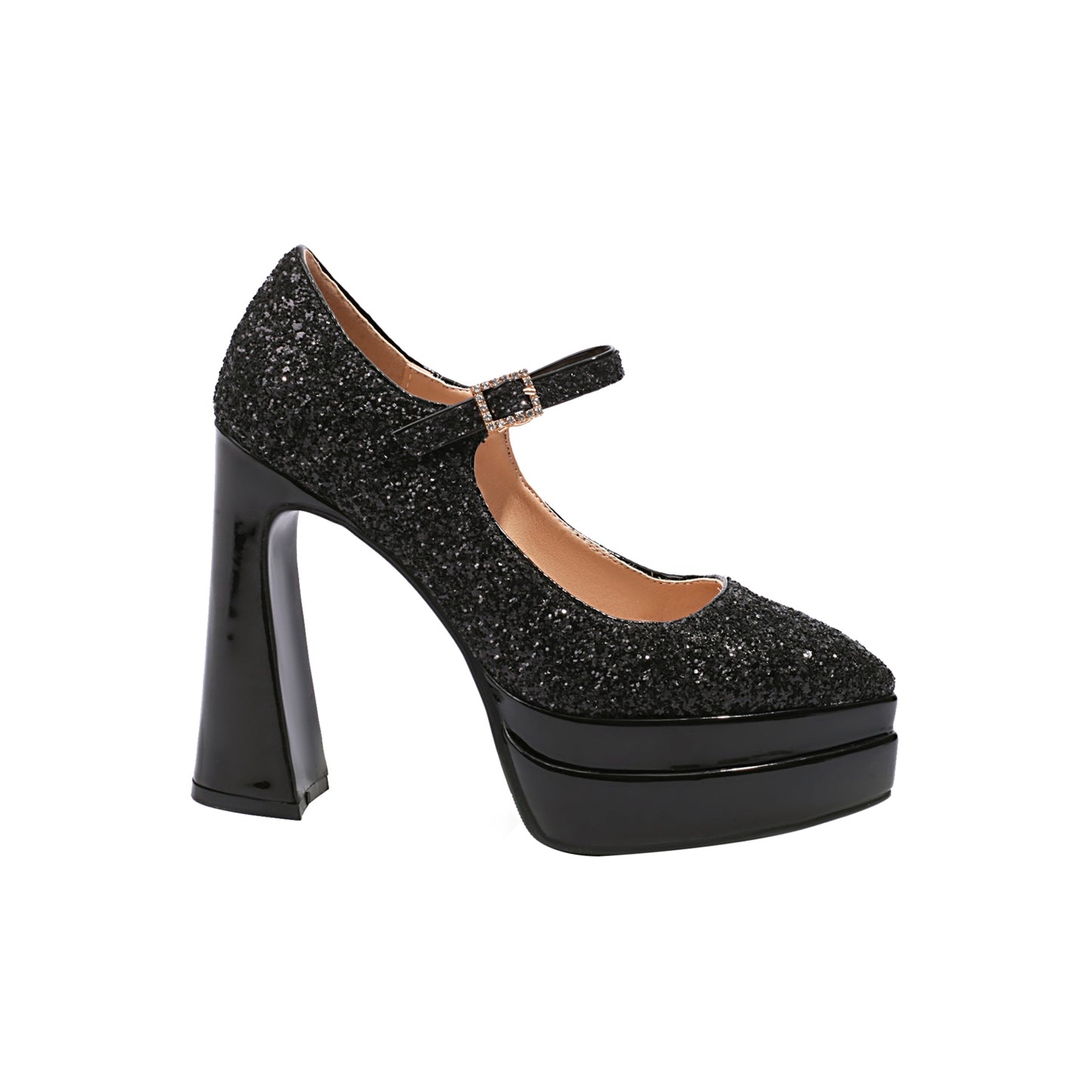 Leather Women's Handmade High Heel Platform Glitter Buckle Mary Jane Pumps Shoes