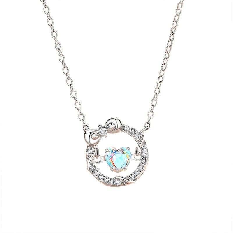 Women's Sweet Colorful Heart Pendant Necklaces S925 Sterling Silver Glitter Jewelry