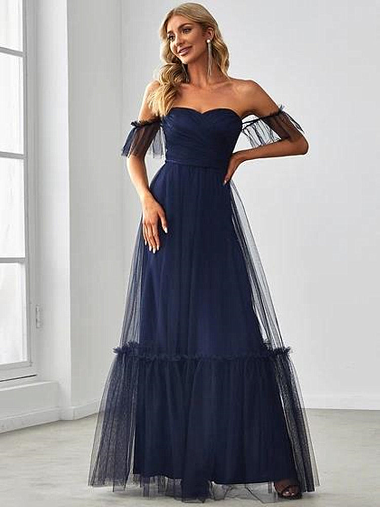 Nine Seven Women's Off Shoulder Back Zip Up A-Line Evening Party Anniversary Summer Dress