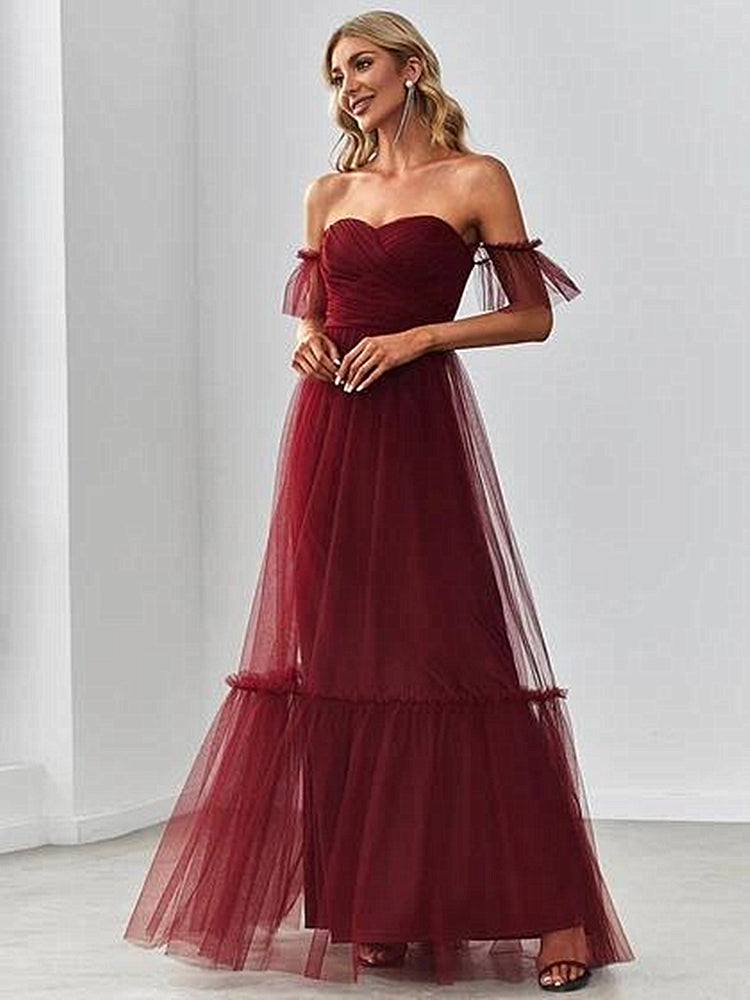 Nine Seven Women's Off Shoulder Back Zip Up A-Line Evening Party Anniversary Summer Dress