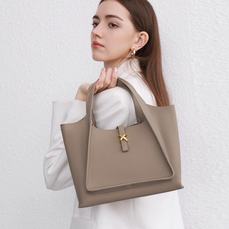 Nine Seven Genuine Leather Handmade Tote Handbag for Women Large Capacity Crossbody Bags with Inside Subbag