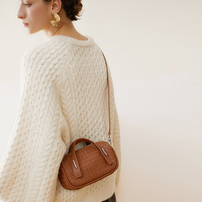 Nine Seven Tote Handbag Women's Genuine Leather Weaving Handmade Clutches Crossbody Bags