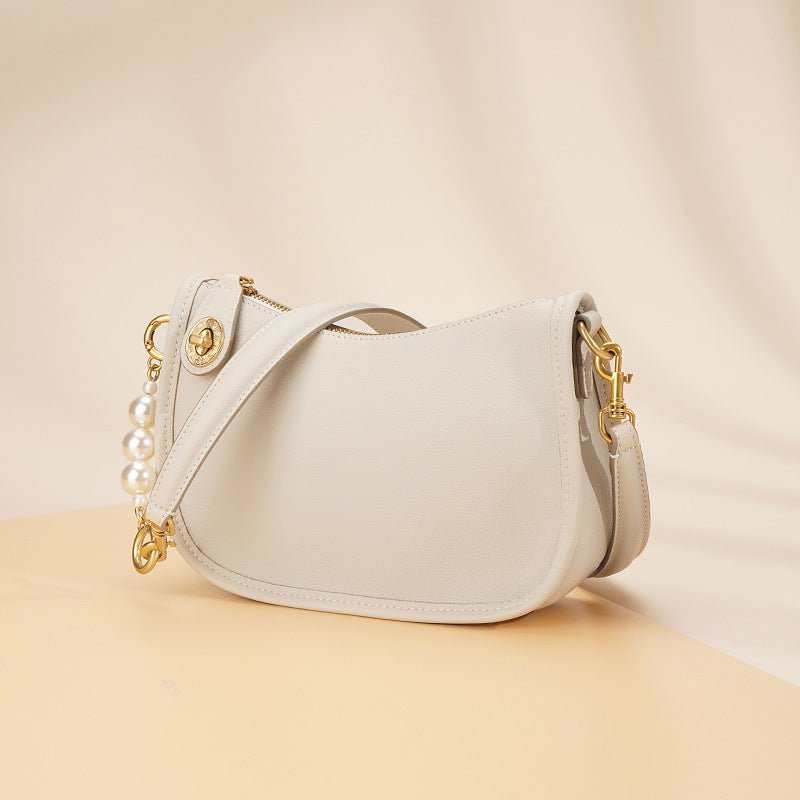 Nine Seven Genuine Leather Women's Handmade Pearls Design Zip Up Shoulder Bags Crossbody Purse