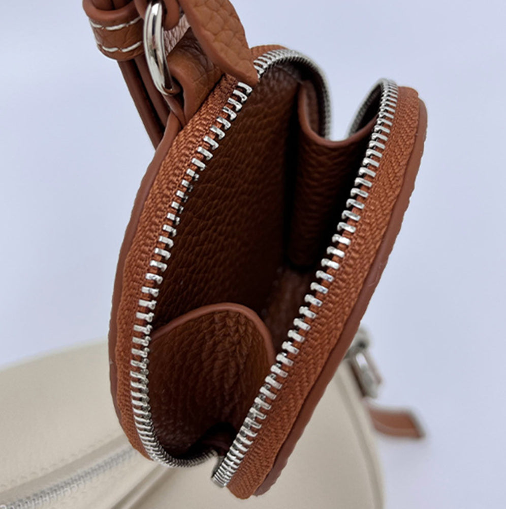 Nine Seven Genuine Leather Women's Handmade Over the Shoulder Bags Cylinder Shaped Zip Little Pocket Strap Decor