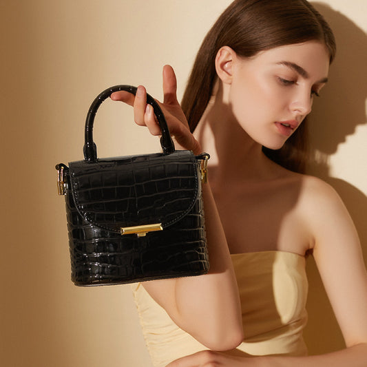 Nine Seven Handbag for Women Handmade Checkered Patent Leather Ladies Crossbody Bag Tote