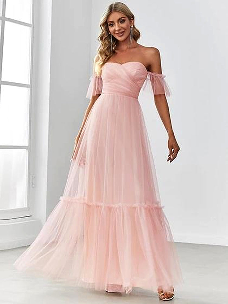 Nine Seven Women's Off Shoulder Back Zip Up A-Line Evening Party Anniversary Summer Dress