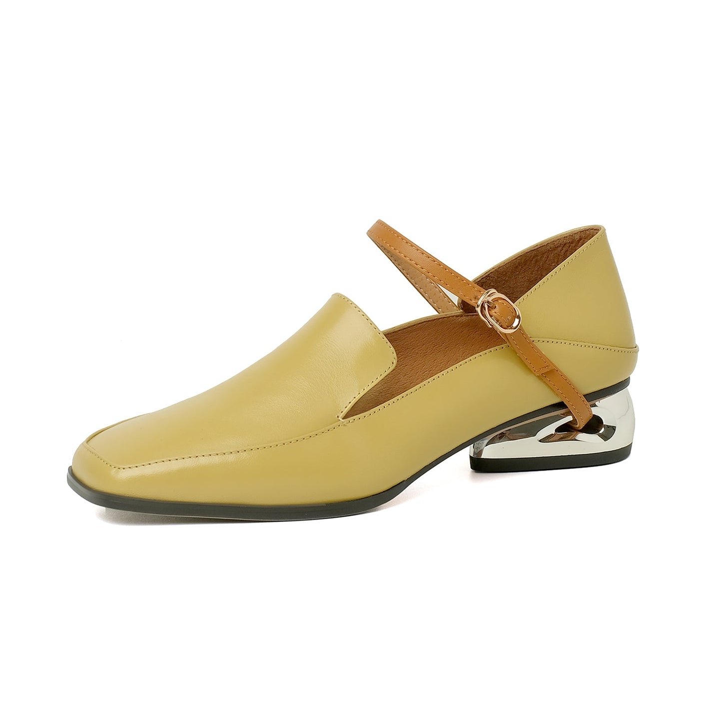 Nine Seven Women's Handmade Genuine Leather Square Toe Chunky Heel Classic Mary Jane Pumps