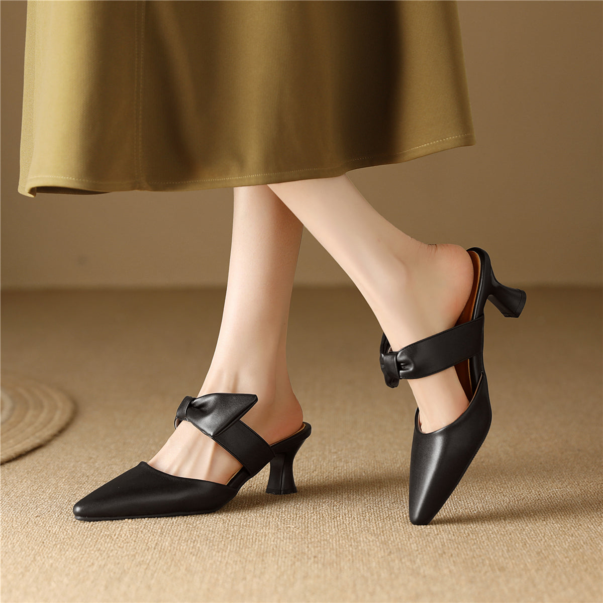 Nine Seven Women's Handmade Bowknot Slip On Pointed Toe Mid Heel Weeding Sandal Shoes
