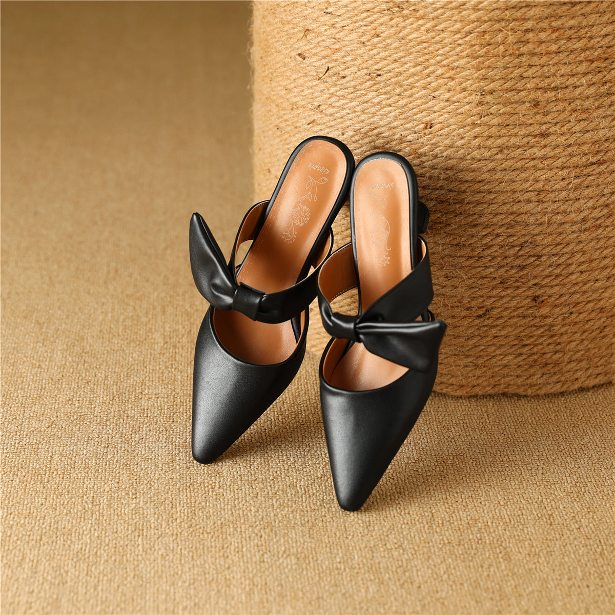 Nine Seven Women's Handmade Bowknot Slip On Pointed Toe Mid Heel Weeding Sandal Shoes