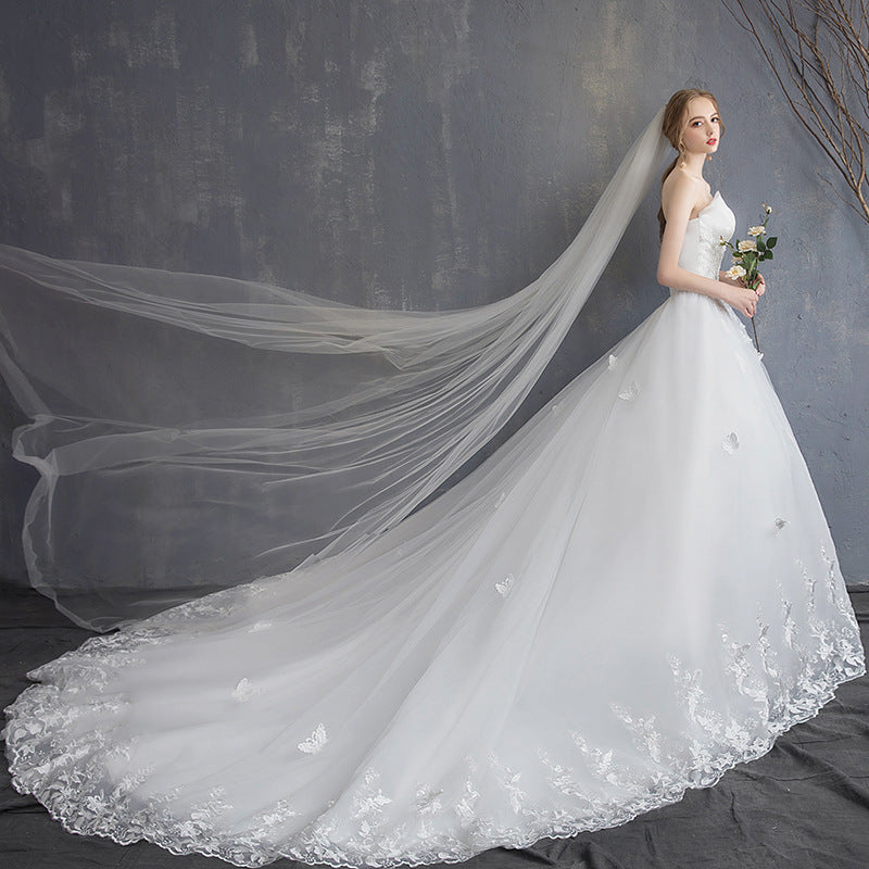 Nine Seven Ruffle Appliques Bridal A-Line Tube Top Princess Wedding Dress