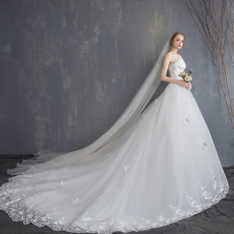 Nine Seven Ruffle Appliques Bridal A-Line Tube Top Princess Wedding Dress