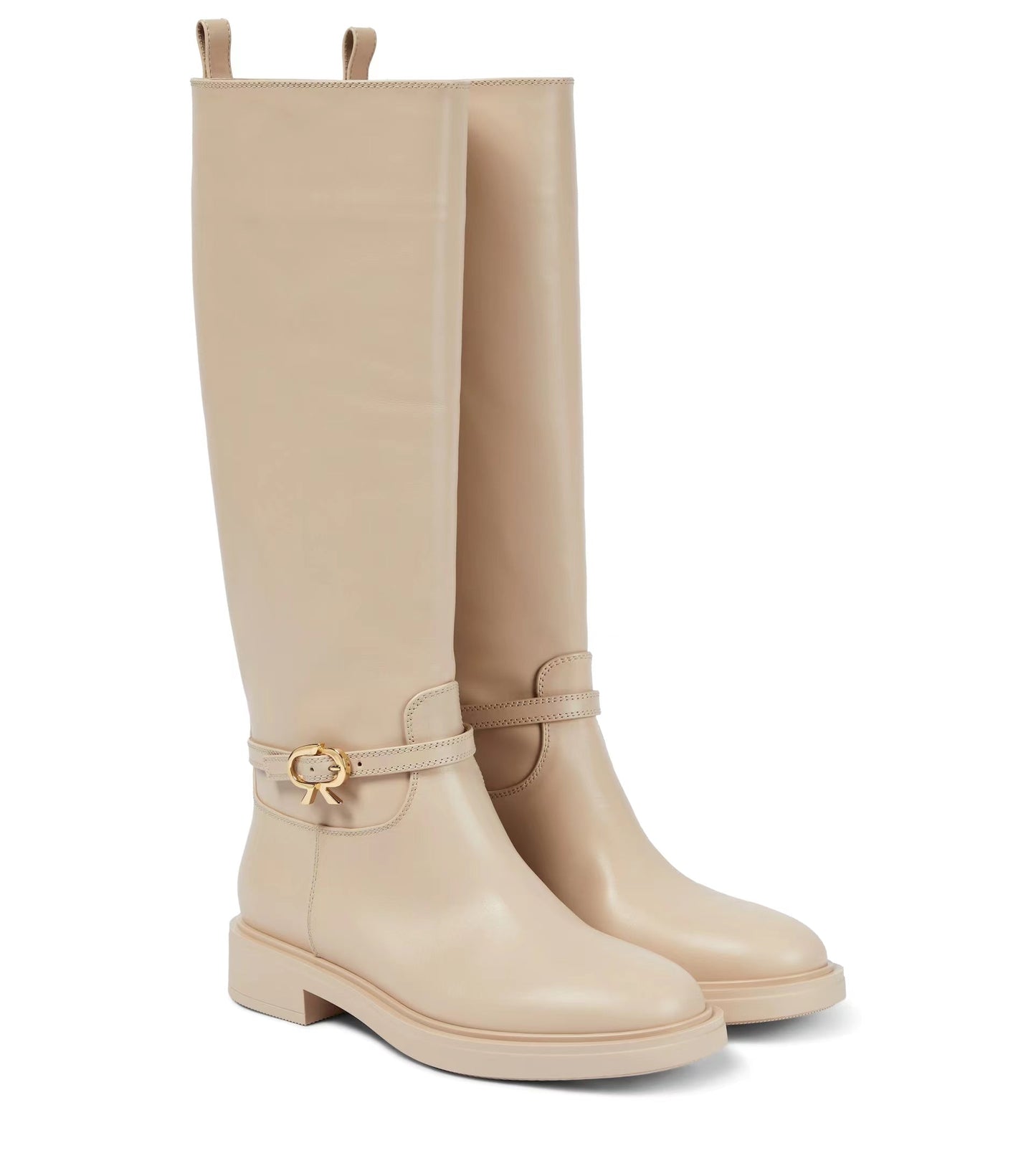Nine Seven Women's Genuine Leather Round Toe Handmade Side Zipper Low Chunky Heels Trendy Knee High Boots