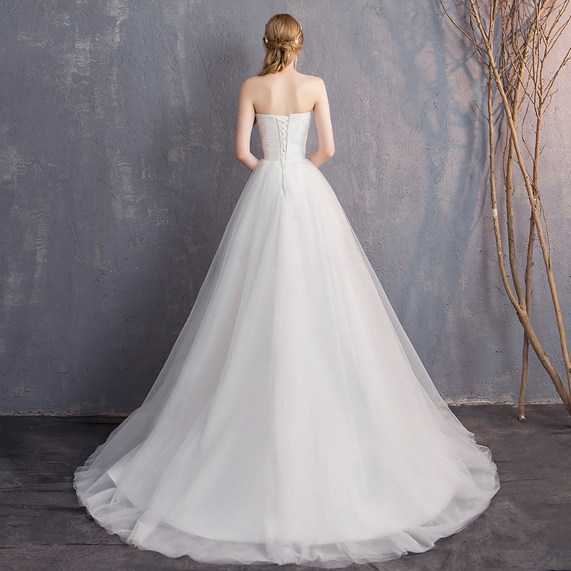 Nine Seven Tube Top Pleated Elegant Simple Design Sleeveless A-Line Beach Lawn Wedding Dress