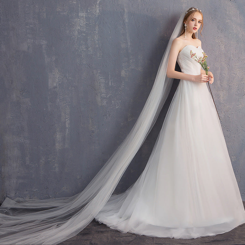 Nine Seven Tube Top Pleated Elegant Simple Design Sleeveless A-Line Beach Lawn Wedding Dress