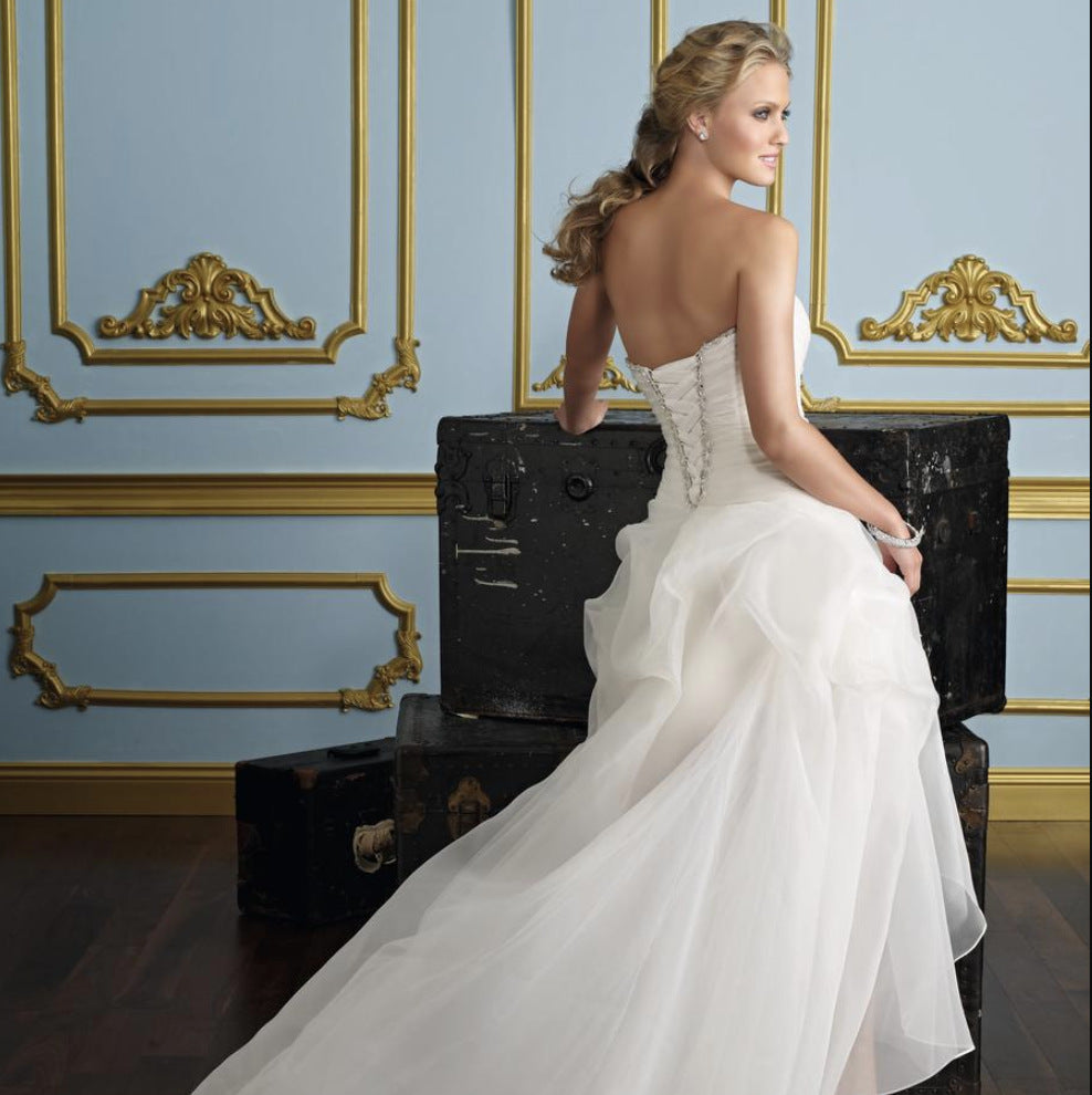 Nine Seven Strapless Asymmetric Train Sequins Sleeveless Wedding Dress