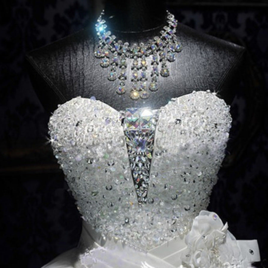 Nine Seven Crystal Sequins Sleeveless Lace Up Ball Grown Princess Wedding Dress