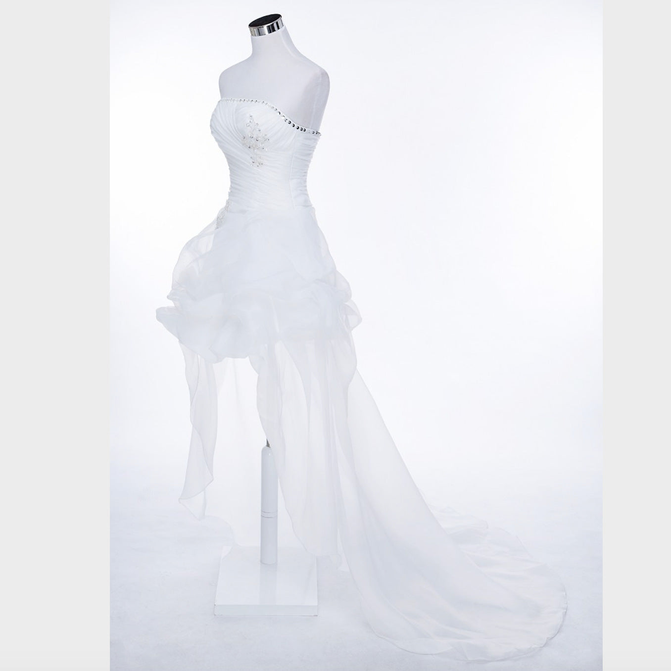 Nine Seven Strapless Asymmetric Train Sequins Sleeveless Wedding Dress