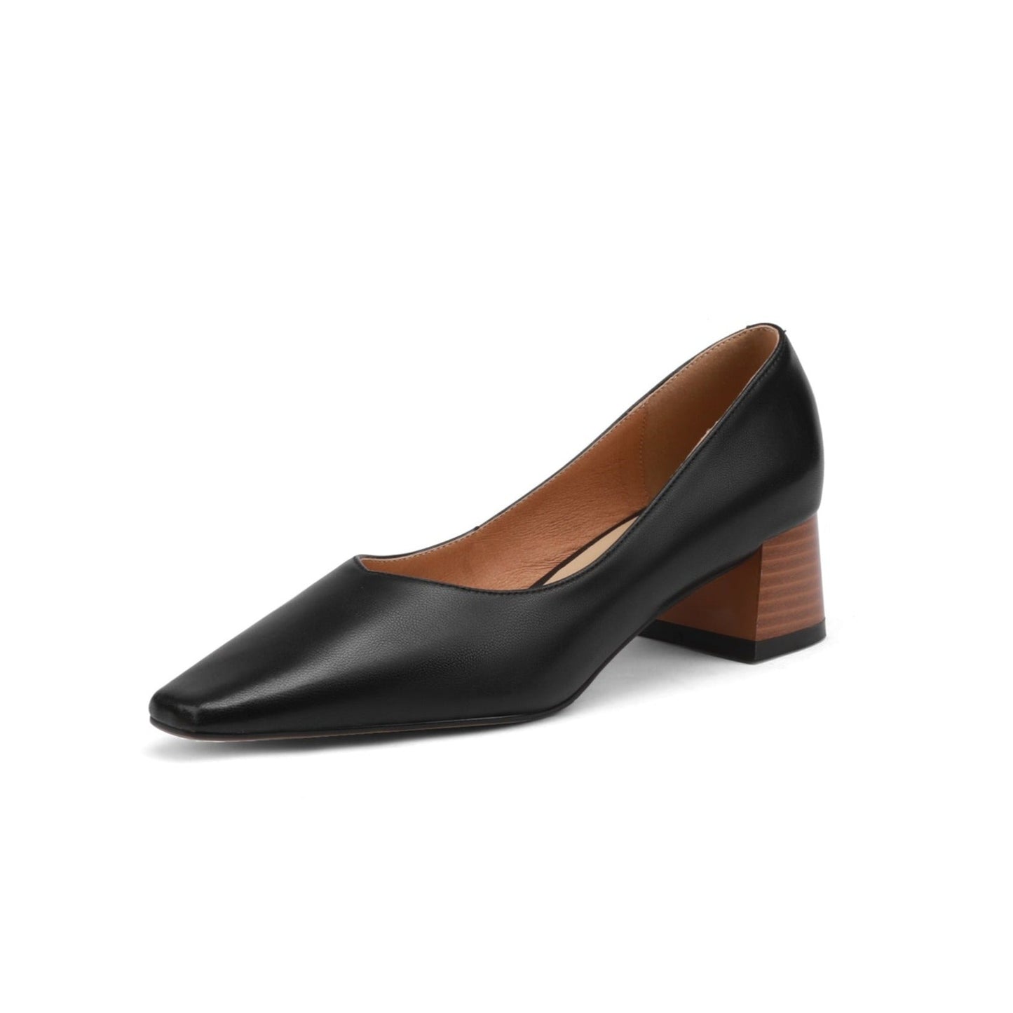 Nine Seven Women's Square Toe Genuine Leather Handamde Low Chunky Heel Casual Loafers