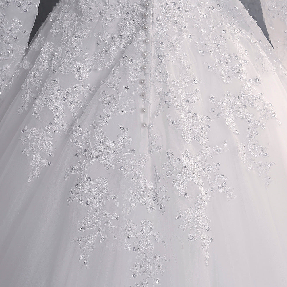 Nine Seven Appliques Lace Long Sleeve A-Line Chapel Train Muslim Wedding Dress