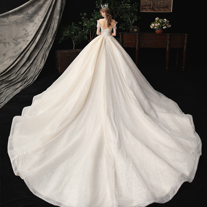 Nine Seven Bridal Dress Appliques Pearl Sequines Decor Lace Up Off Shoulder Ball Grown Wedding Dress