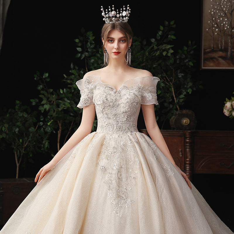 Nine Seven Bridal Dress Appliques Pearl Sequines Decor Lace Up Off Shoulder Ball Grown Wedding Dress