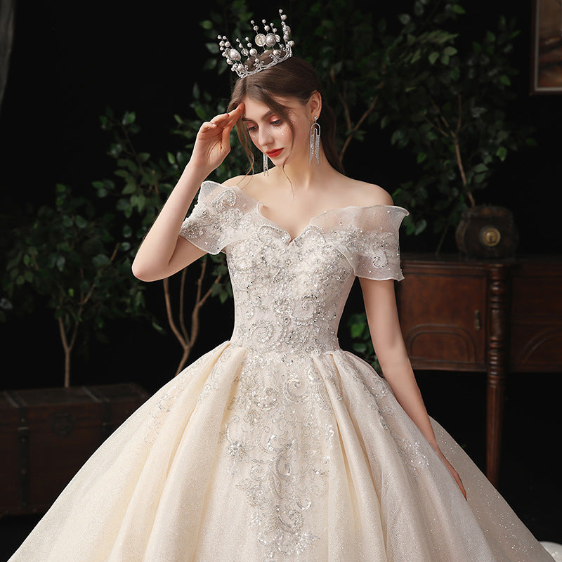 Nine Seven Bridal Dress Appliques Pearl Sequines Decor Lace Up Off Shoulder Ball Grown Wedding Dress