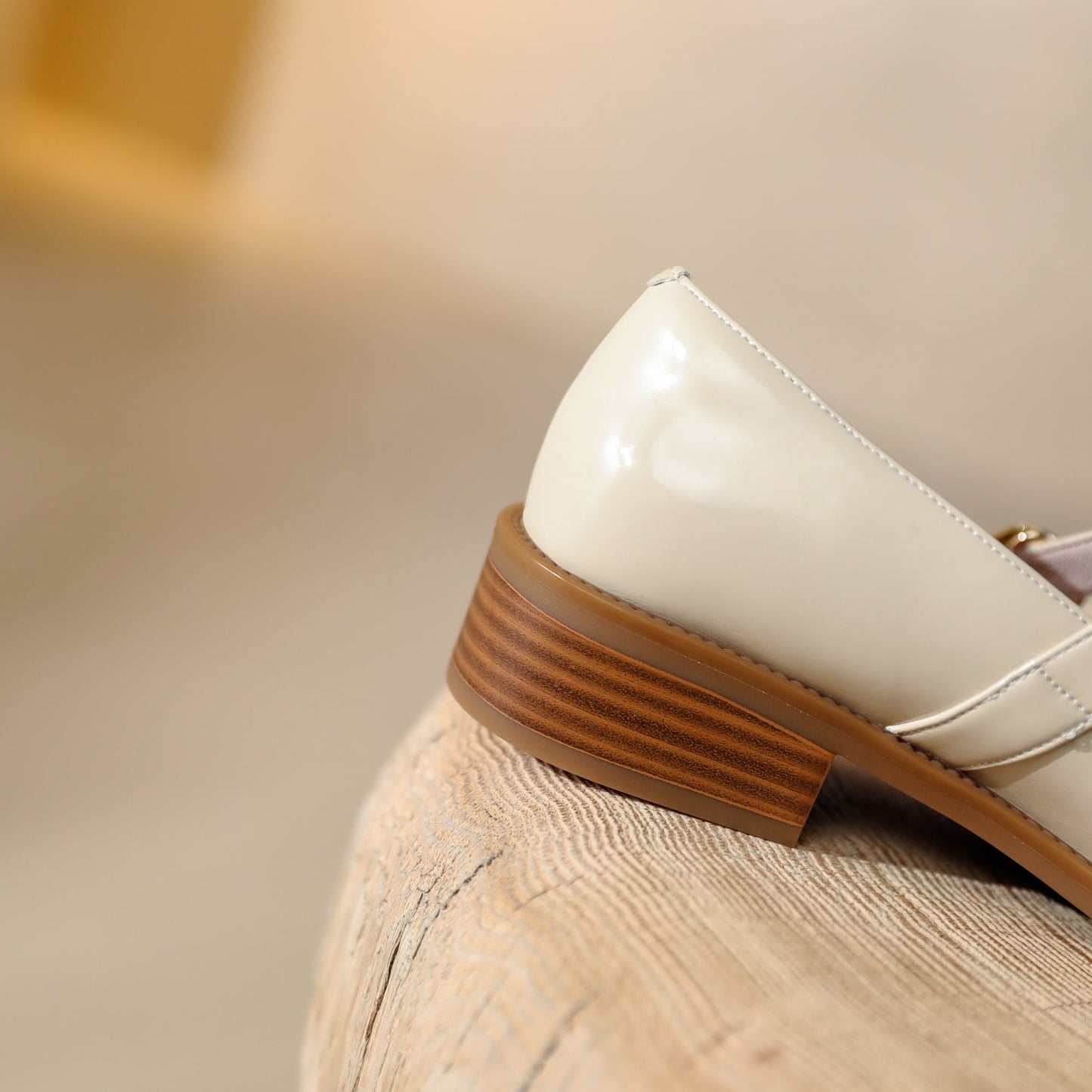 Nine Seven Women's Round Toe Genuine Leather Handmade Buckle Low Chunky Heels Retro Shoes
