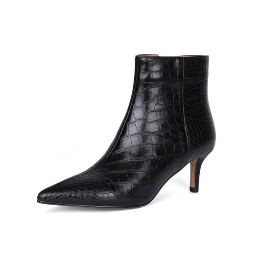 Nine Seven Women's Pointed Toe Genuine Leather Handmade Side Zipper Stiletto Mid Heels Elegant Ankle Boots