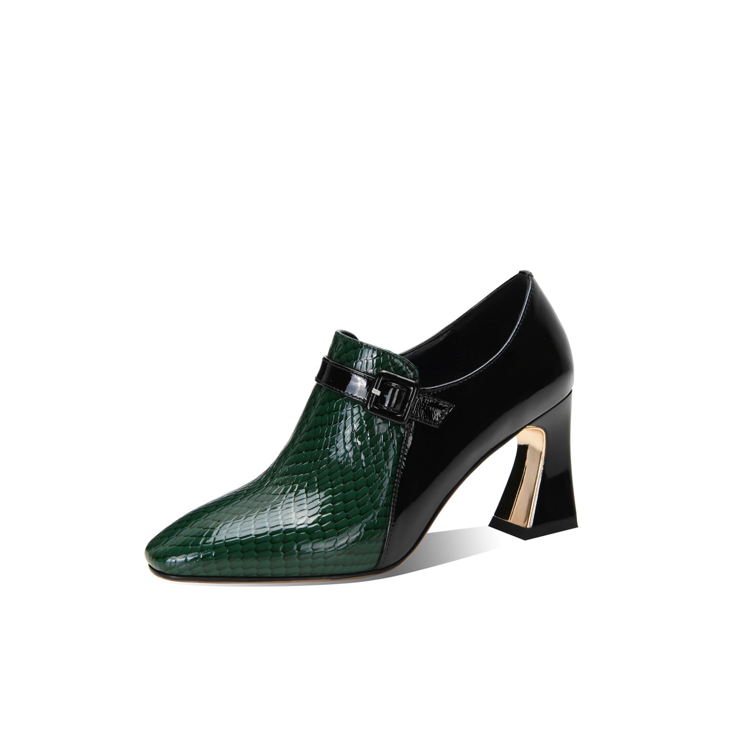 Nine Seven Women's Genuine Leather Round Toe Handmade Buckle Side Zipper Multi-Colored Mid Chunky Heel Stylish Pumps Shoes