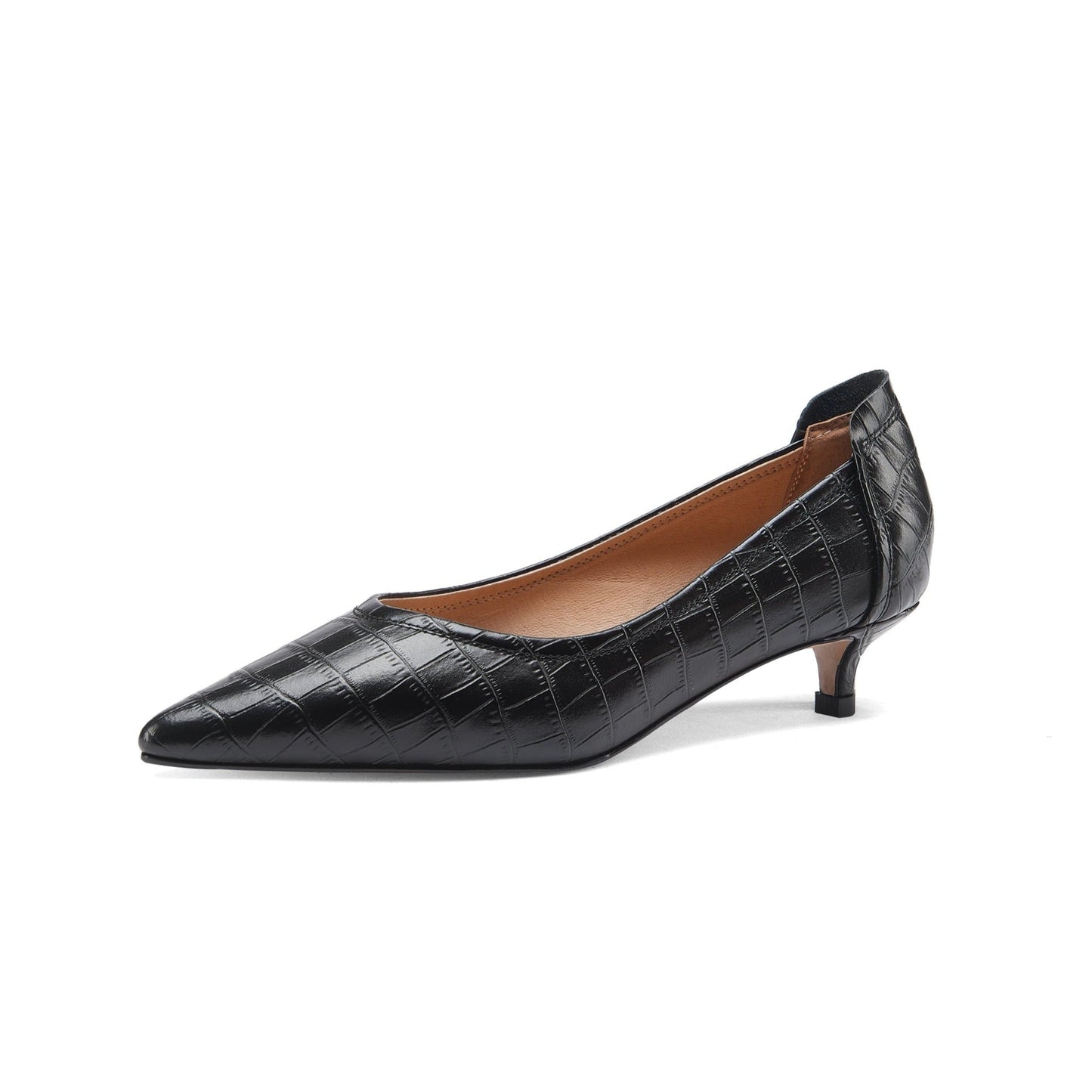 Nine Seven Women's Handmade Genuine Leather Pointed Toe Low Kitten Heel Slip On V-Shaped Retro Pump Shoes